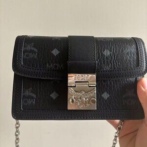 MCM Tracy Visetos Mini Shoulder Bag Crossbody Bag Black
